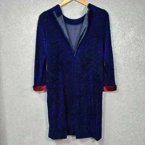 VINTAGE Ming Ying Japanese Blue Velour 1950s Mini Dress Long Sleeve Women Small - Picture 7 of 13
